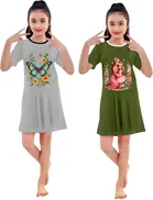 Graphic Print Shift Dress for Girls, Pack of 2 