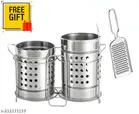 Stainless Steel Twin Cutlery Rack with Cheese Grater (Silver, Set of 2)