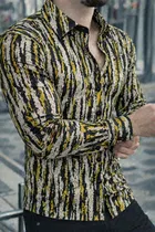Lycra Geometric Print Shirt for Men, Yellow 
