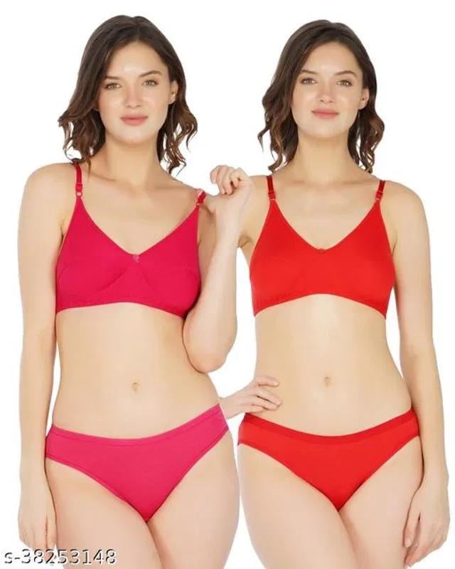 Cotton Blend Solid Lingerie Set for Women (Multicolor, 38A) (Pack of 2)