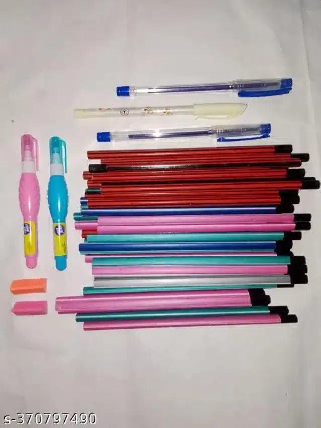 Combo of 20 Pcs Pencil, 2 Pcs Correction Pen, 2 Pcs Tringle Eraser & 3 Pcs Ball Pen (Multicolor, Set of 4)