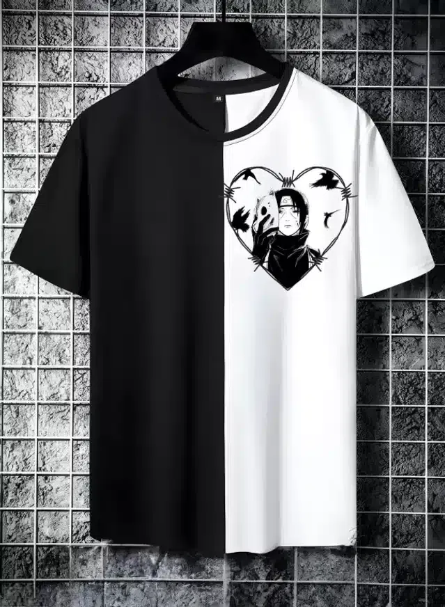 Half Sleeves T-Shirt for Men (Black & White, XL)