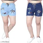 Denim Shorts for Women (Blue, 26) (Pack of 2)