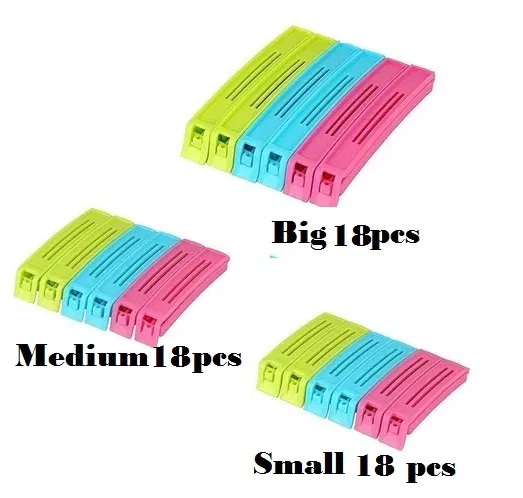 Plastic Food Bags Airtight Vaccum Sealer Clips (Multicolor, Set of 54)