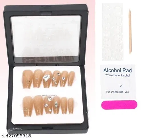 Kamz's Fake Nails Nail Extension Kit - Quick Fix Press On Nails, Aesthetic Acrylic Stick on Nails, Reusable, 12pcs Nails Set for Girls & Kids