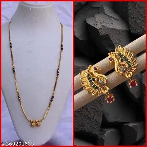 Alloy Mangalsutra with 1 Pair Earrings for Women (Multicolor, Set of 2)