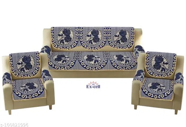 Polycotton 5 Seater Sofa Covers (Blue, Set of 1)