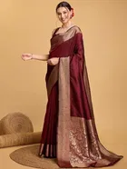 Silk Woven Design Saree for Women, Maroon 