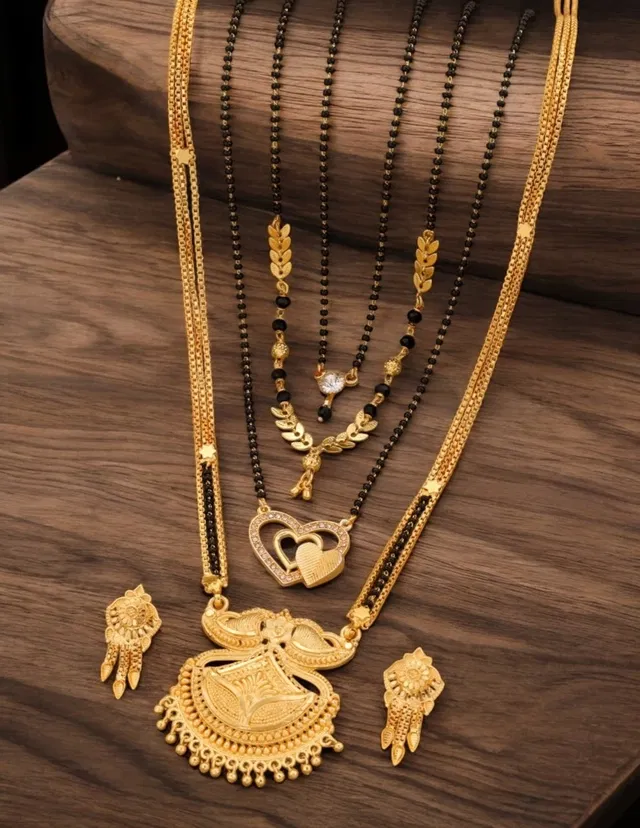Combo of 4 Pcs Mangalsutras with Earrings Set for Women (Gold, Set of 5)