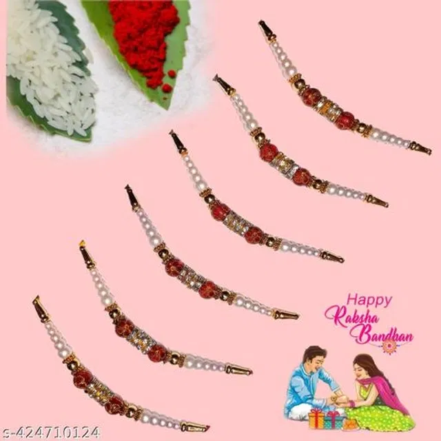 Handmade Designer Rakhi with Roli Chawal (Multicolor, Pack of 6)