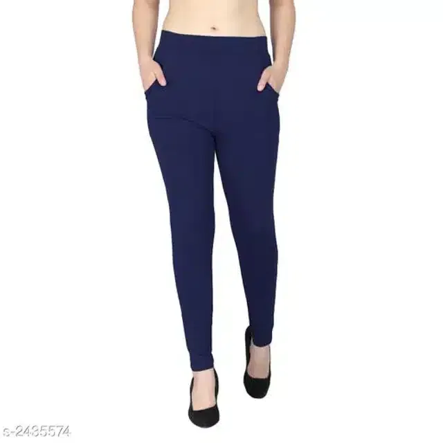 Cotton Lycra Trouser for Women (Navy Blue, XL)