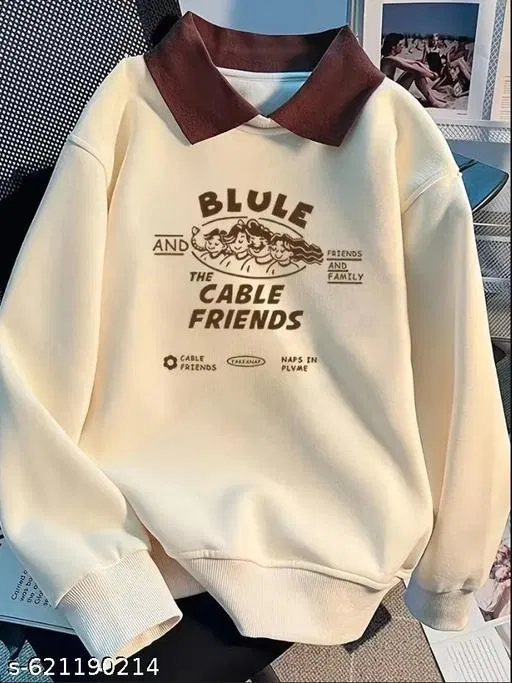 Fleece Sweatshirt for Women, Cream (XS)