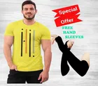 Round Neck Printed T-Shirt with Arm Sleeves for Men (Yellow & Black, S) (Set of 2)