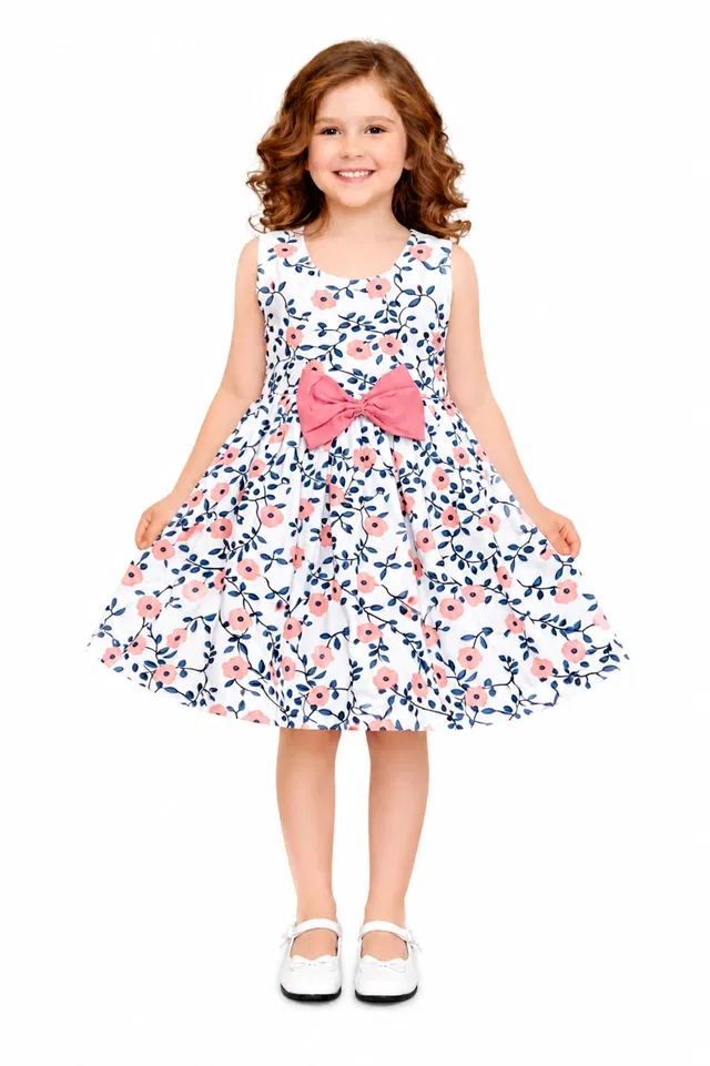 Printed Party Wear Dress for Girls (Multicolor, 1-2 years)