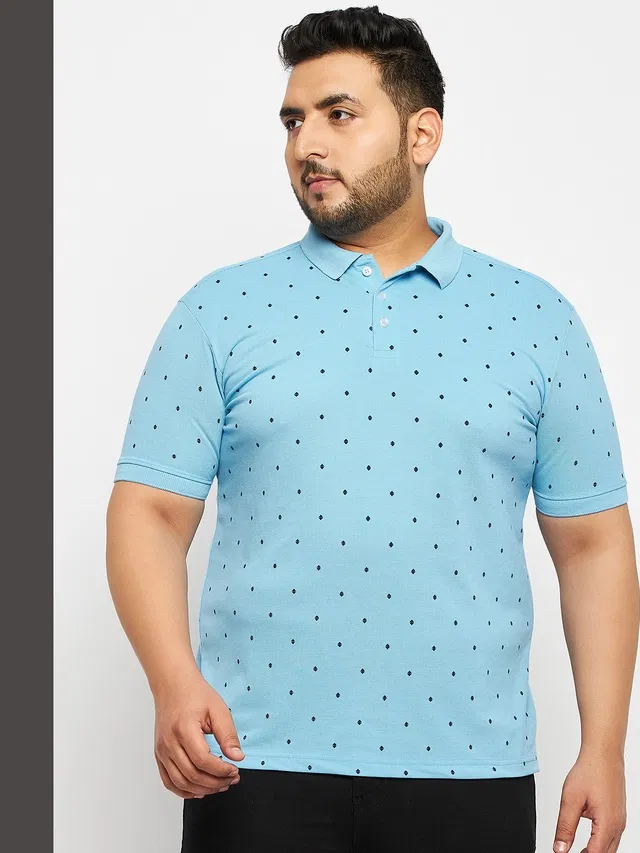 Printed Polo T-shirt for Men (Sky Blue, 4XL)
