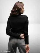 Wool Solid Hi-Neck Sweater for Women, Black 