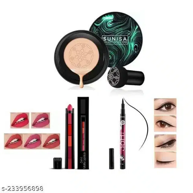 5 in 1 Lipstick & Eyeliner with Sunisa Air Cushion Foundation (Set of 3)