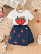 Hosiery Cotton & Denim Printed Clothing Set for Kids, White & Blue 