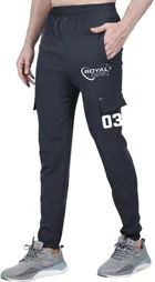 Polyester Blend Printed Regular Fir Trackpants for Men (Dark Grey, 28)