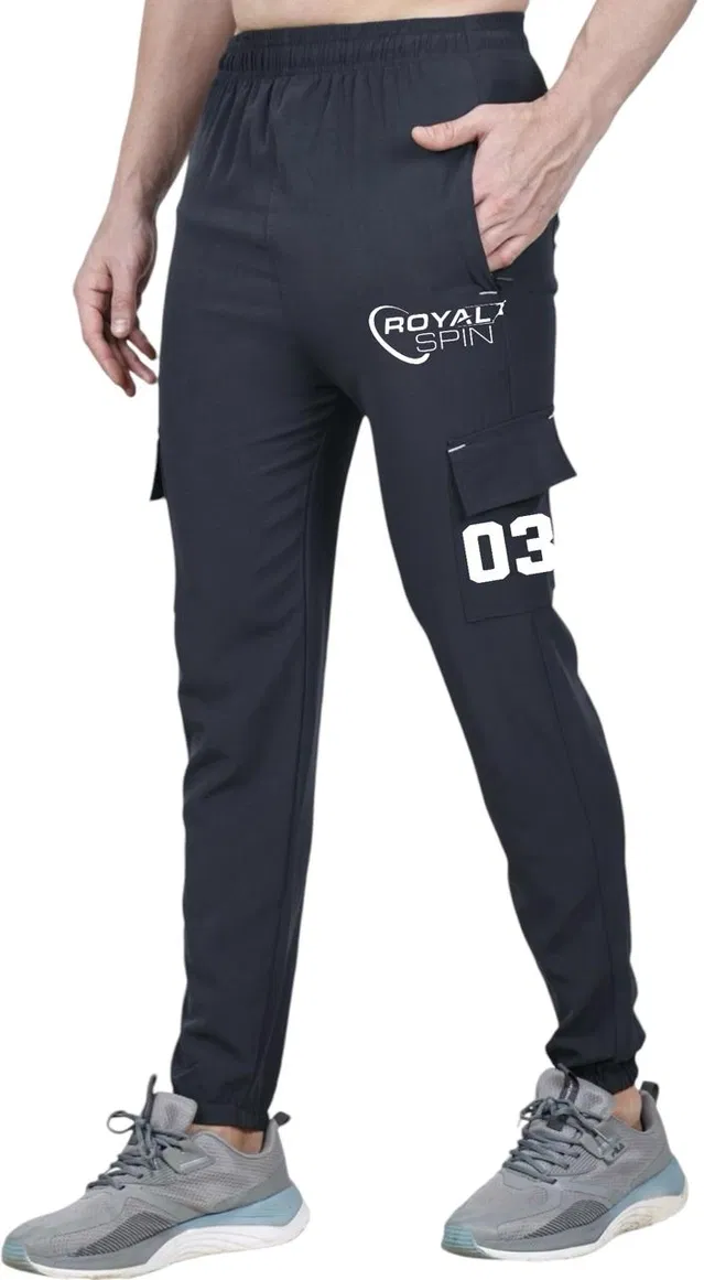 Polyester Blend Printed Regular Fir Trackpants for Men (Dark Grey, 28)
