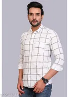 Cotton Blend Checkred Shirt for Men, White 