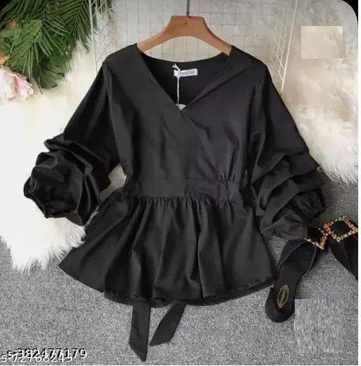 Cotton Blend Top for Women, Black (XL)