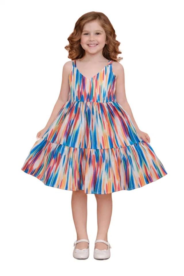 Printed Party Wear Dress for Girls (Multicolor, 1-2 years)
