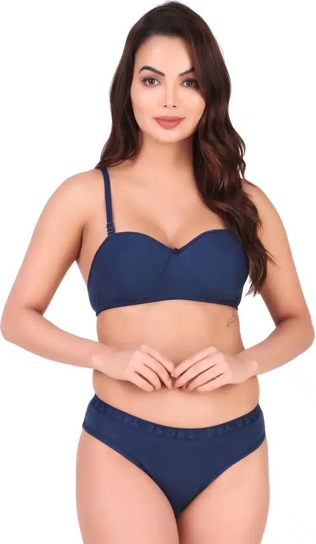 Pure Cotton Lingerie Set for Women (Blue, 36B)