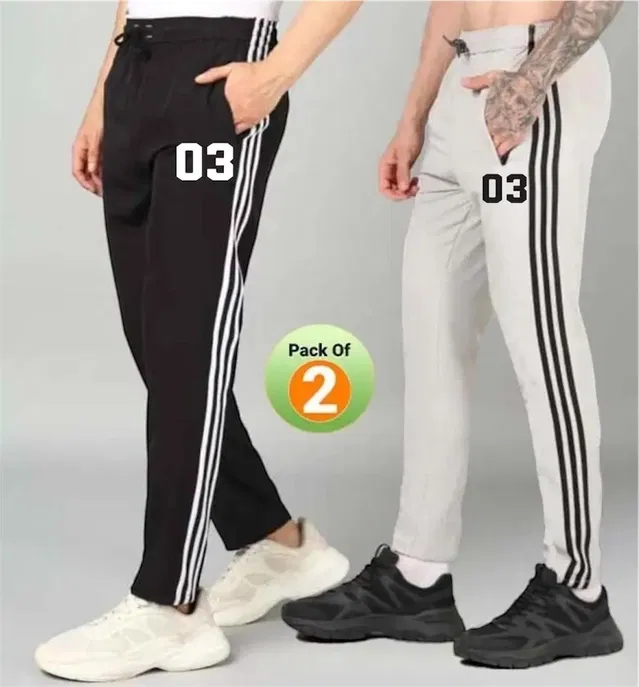 Polyester Blend Printed Regular Fir Trackpants for Men (Black & Grey, 30) (Pack of 2)