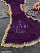 Georgette Solid Saree For Women, Maroon