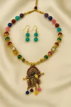Women's Beaded Temple Jewellery Set with Earrings  (Pack of 1)