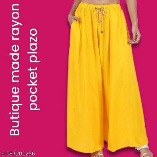 Palazzo Pants for Women (Yellow, 44)