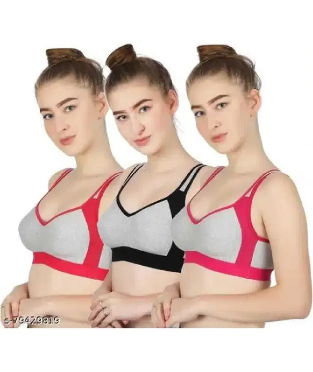 Hosiery Padded Bra for Women (Multicolor, XL) (Pack of 3)