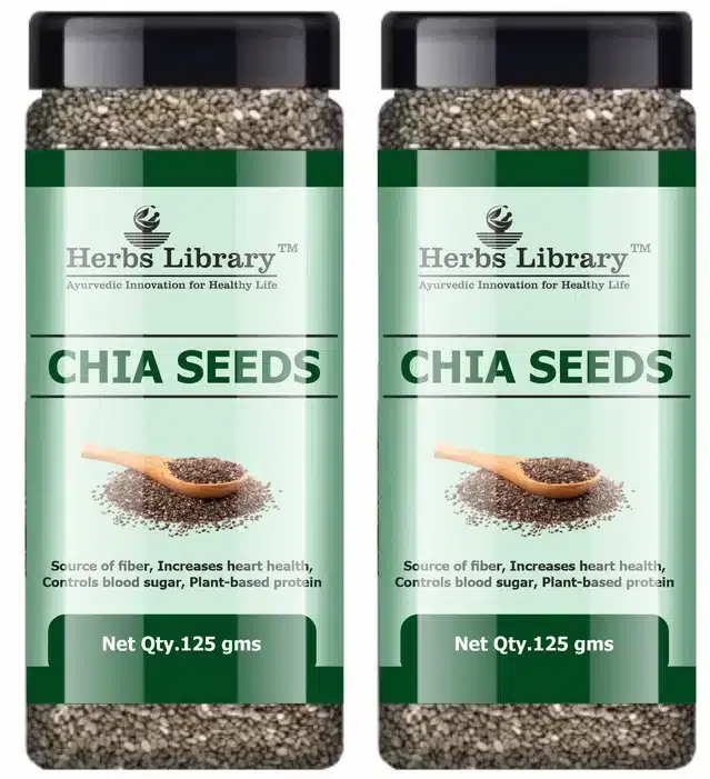 Herbs Library Natural Black Raw Chia Seeds (Pack of 2, 125 g)