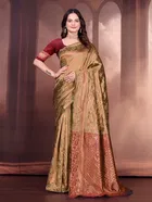Banarasi Silk Embroidered Saree for Women (Beige, 6.3 m)