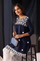 Embroidered Floral Design Anarakali Short Kurti for Girls 