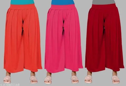 Palazzos for Women, Pack of 3 (Pink, S)
