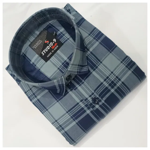 Full Sleeves Checked Shirt for Men (Blue, XL)