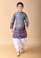 Rayon Printed Kurta with Dhoti for Boys, Grey & White 