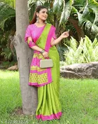 Cotton Printed Saree for Women, Green 