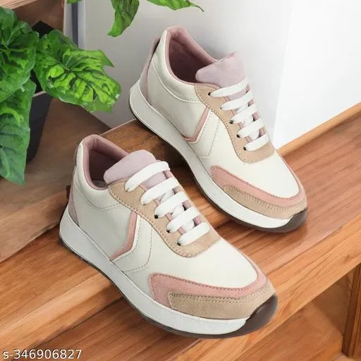 Casual Shoes for Women (White & Beige, 5)