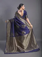Litchi Silk Zari Woven Saree for Women, Navy Blue 