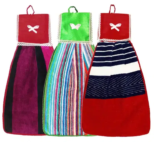 Soft Cotton Double Side Hanging Hand Towel (Multicolor, Pack of 3)