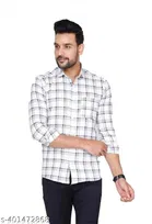Cotton Blend Checked Shirt for Men, White 
