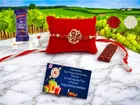Metal Rakhi with Greeting card, Roli & Chocolate 