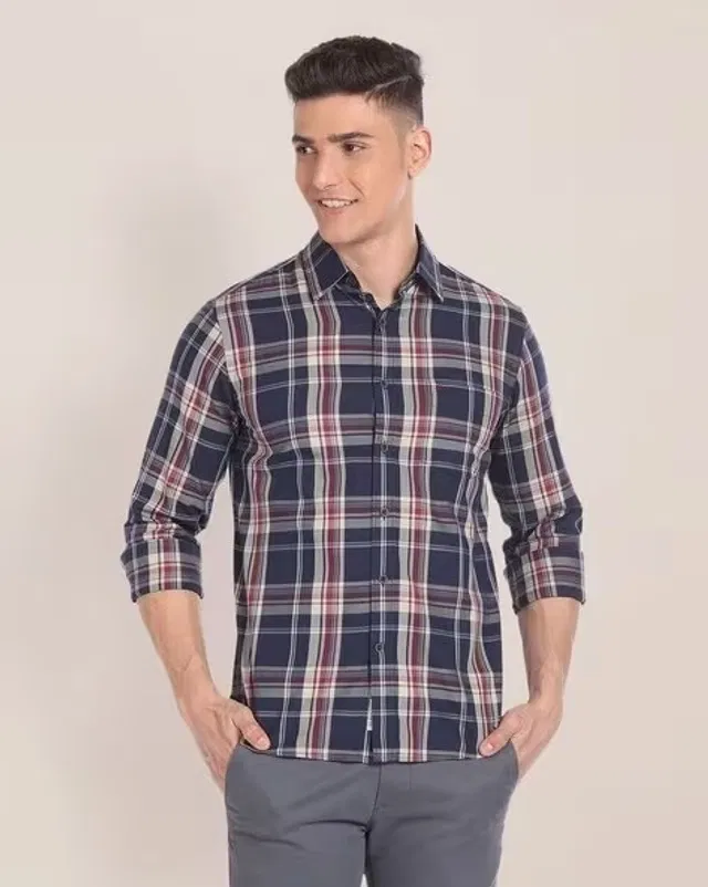 Full Sleeves Checkered Shirt for Men (Multicolor, M)