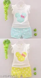 Hosiery Cotton Sleeveless Top & Bottom Clothing Set for Girls 