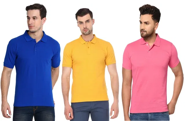 Polo Solid T-shirts for Men, Pack of 3 (Multicolor, L)