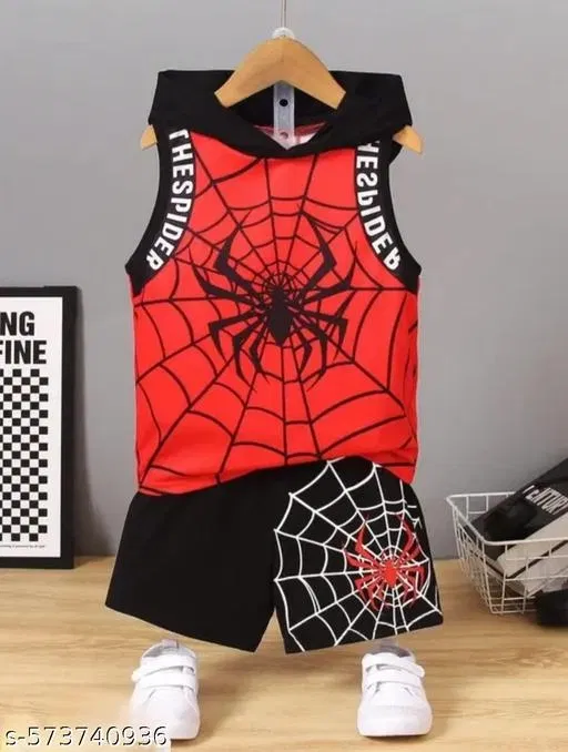 Hosiery Cotton Printed Clothing Set for Kids, Red & Black (9-12 Months)