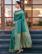 Silk Woven Design Saree for Women, Teal 